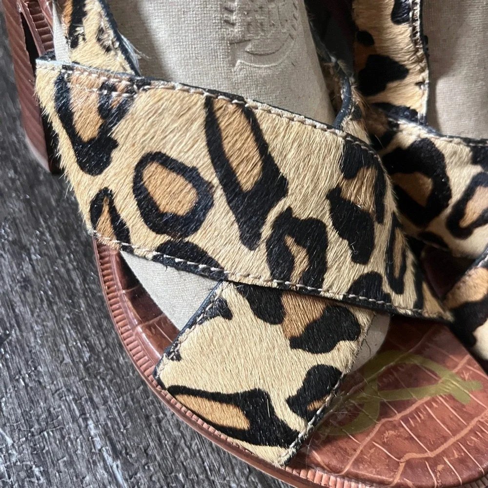 Sam Edelman Leopard Print Calf Hair Block Heel Sandals‎ Size 5.5 M
